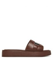 Calvin Klein Klapki Flatform Slide W/Ck Hw - Lth HW0HW02368 Brązowy. Brązowe klapki damskie Calvin Klein, bez wzorów, ze skóry, bez obcasa. Za 329.99 zł.
