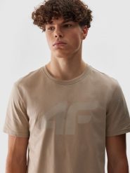 4F T-shirt regular z nadrukiem męski - beżowy 3XL. Brązowe koszulki sportowe męskie 4f, m, bez wzorów, z bawełny, sportowe, bez kołnierzyka. W wyprzedaży za 29.99 zł.