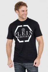 PHILIPP PLEIN Czarny t-shirt męski z logo. Czarne t-shirty męskie Philipp Plein, l, bez wzorów, bez kołnierzyka. W wyprzedaży za 1,199.99 zł.