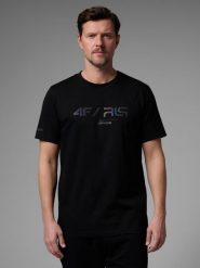 4F T-shirt regular z nadrukiem męski 4F x Robert Lewandowski - czarny L. Czarne koszulki sportowe męskie 4f, l, bez wzorów, z bawełny, bez kołnierzyka, bez ramiączek. Za 79.99 zł.