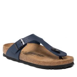 Japonki Birkenstock. Niebieskie klapki damskie Birkenstock, bez wzorów, bez obcasa. Za 299.99 zł.