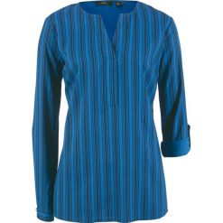 Tunika bluzkowa bonprix ciemnoniebiesko-lazurowy w paski. Niebieskie tuniki damskie bonprix, bez wzorów, bez kołnierzyka, bez ramiączek. Za 59.99 zł.