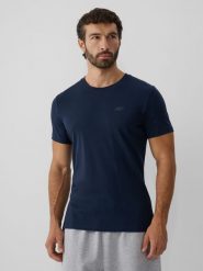 4F T-shirt slim gładki męski - granatowy S. Niebieskie t-shirty męskie 4f, m, bez wzorów, z dzianiny, klasyczne, bez kołnierzyka. Za 69.99 zł.