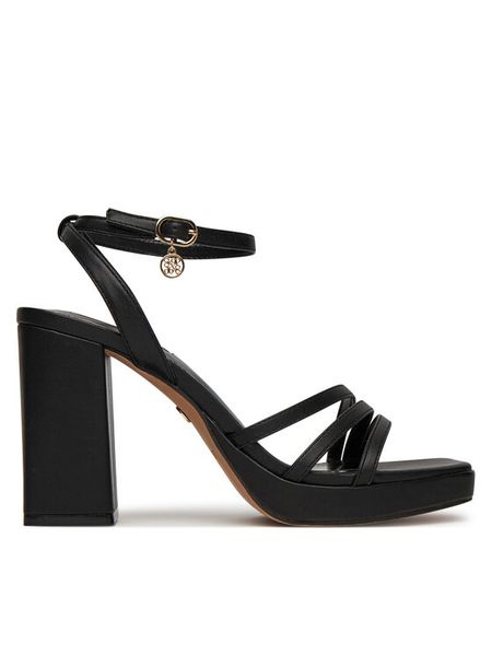Nine West Sandały TS6197-01 Czarny. Czarne sandały damskie Nine West, bez wzorów, z materiału, bez obcasa, na słupku, bez zapięcia. Za 183.99 zł.