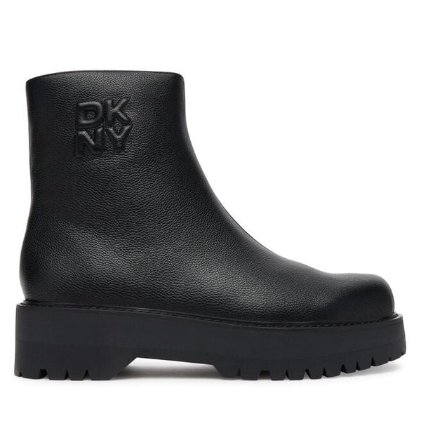 Botki DKNY. Czarne botki damskie DKNY, bez obcasa, na płaskiej podeszwie, bez zapięcia. Za 709.99 zł.