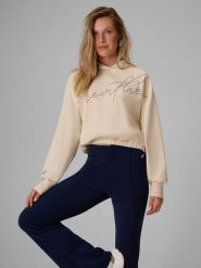 4F Bluza dresowa regular z kapturem damska - kremowa XS. Brązowe bluzy damskie 4f, xs, z aplikacjami, z dresówki, z kapturem. Za 159.99 zł.