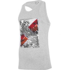 Koszulka bez rękawów męska TSM025 - chłodny jasny szary melanż. Szare t-shirty męskie 4f, m, bez wzorów, bez kołnierzyka. W wyprzedaży za 29.99 zł.