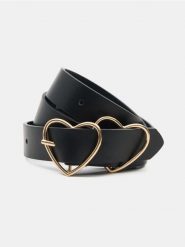 Pasek z podwójną klamrą w motywie serca - czarny. Czarne paski damskie Sinsay, bez wzorów. Za 15.99 zł.