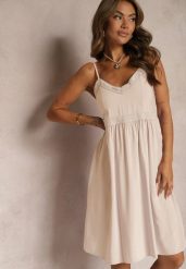 Beżowa Wiskozowa Sukienka na Regulowanych Ramiączkach z Haftem i Lampasami Nelmina. Brązowe sukienki damskie Renee, na co dzień, m, bez wzorów, z wiskozy, eleganckie, bez kołnierzyka, bez ramiączek, mini, kopertowe. Za 44.99 zł.