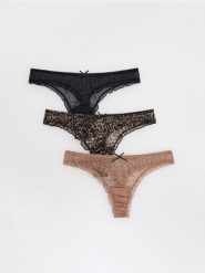 Siateczkowe majtki stringi 3 pack - brązowy. Brązowe stringi damskie Reserved, l, bez wzorów. W wyprzedaży za 45.99 zł.