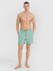 4F Spodenki plażowe męskie - oliwkowe/khaki M. Brązowe szorty męskie 4f, na lato, m, bez wzorów, z materiału, wakacyjne. W wyprzedaży za 59.99 zł.