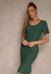 Zielona Basicowa Sukienka z Bawełną Lumaselle. Zielone sukienki damskie Renee, na co dzień, uniwersalny, bez wzorów, z bawełny, klasyczne, bez kołnierzyka, bez ramiączek, mini, dopasowane. Za 44.99 zł.