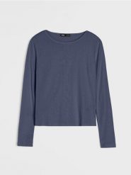 Bawełniana prążkowana bluzka z długim rękawem - niebieski. Niebieskie bluzki damskie Sinsay, l, bez wzorów, z bawełny, bez kołnierzyka, bez ramiączek. Za 29.99 zł.