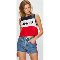 Levi's - Top. Brązowe topy damskie Levi's, z nadrukiem, z bawełny, z okrągłym kołnierzem, bez rękawów. Za 89.90 zł.
