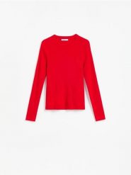 Gładki sweter - czerwony. Czerwone swetry damskie Reserved, l, bez wzorów, z dzianiny, bez kołnierzyka, bez ramiączek, bez kaptura. Za 89.99 zł.