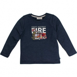 Koszulka w kolorze granatowym. Niebieskie t-shirty dla chłopców marki Salt & Pepper, z nadrukiem, z długim rękawem. W wyprzedaży za 42.95 zł.