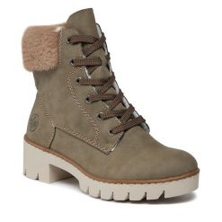 Trzewiki Rieker. Brązowe botki damskie Rieker, bez obcasa, na słupku, bez zapięcia. Za 309.99 zł.