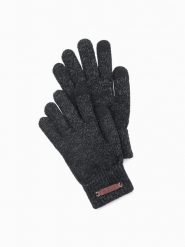 Męskie dzianinowe rękawiczki z wełną – czarny melanż V1 OM-ACGL-0110 - one size. Czarne rękawiczki męskie Ombre Clothing, z aplikacjami, z dzianiny, eleganckie. Za 53.99 zł.