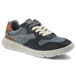 Sneakersy męskie Jeep, codzienne i sportowe na platformie z okrągłym noskiem sznurowane, niebieskie, JM51004A-100. Niebieskie półbuty na co dzień męskie Jeep, sportowe, z okrągłym noskiem, bez zapięcia. Za 314.99 zł.