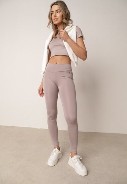 Jasnoszare Legginsy w Stylu Basic z Wyszczuplającym Pasem Samertes. Szare legginsy damskie Born2be, l, bez wzorów, z jeansu. Za 34.99 zł.