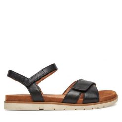 Sandały Marco Tozzi. Czarne sandały damskie Marco Tozzi, bez wzorów, bez obcasa, na płaskiej podeszwie, bez zapięcia. Za 259.99 zł.