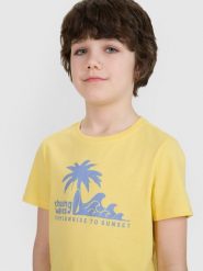 4F T-shirt regular z nadrukiem chłopięcy - żółty 128 (7-8 lat). Żółte t-shirty dla chłopców 4f, bez wzorów, z bawełny, bez ramiączek. W wyprzedaży za 29.99 zł.