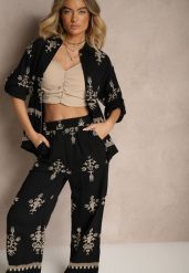 Czarny Wiskozowy Komplet Boho Koszula i Spodnie z Haftowanym Zdobieniem Helhiris. Czarne koszule damskie Renee, l, z aplikacjami, z wiskozy. Za 129.99 zł.