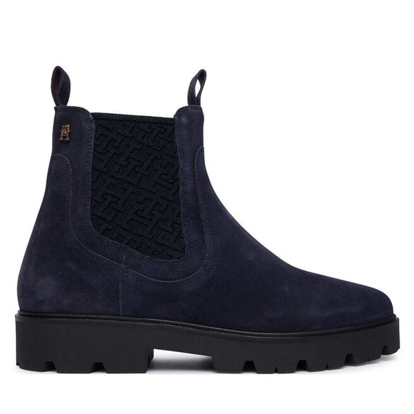 Sztyblety Tommy Hilfiger. Niebieskie botki damskie Tommy Hilfiger, bez obcasa, na płaskiej podeszwie, bez zapięcia. Za 649.99 zł.