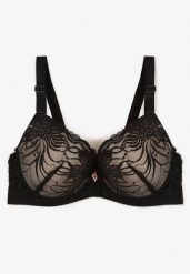 Czarno-Beżowy Koronkowy Biustonosz o Kroju Full Cup z Ozdobną Kokardką Doriri. Czarne biustonosze Renee, bez wzorów, z koronki. Za 34.99 zł.