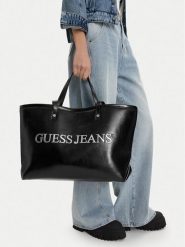 Guess Jeans Torebka CWBEO-GUESS-B-015-09 Czarny. Czarne torebki do ręki damskie Guess Jeans, z aplikacjami, z jeansu, bez dodatków. Za 269.99 zł.