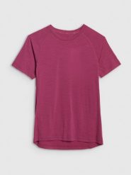 4F Koszulka trekkingowa z wełną merino damska - różowa XL. Czerwone t-shirty damskie 4f, s, bez wzorów, z wełny, bez kołnierzyka. Za 199.99 zł.