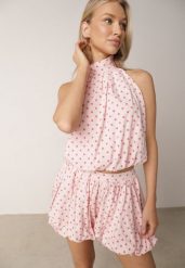 Różowy Komplet z Bawełny i Wiskozy Top z Wiązaniem i Szorty o Kroju Bombki Nabeora. Czerwone szorty sportowe damskie Born2be, l, bez wzorów, z bawełny, sportowe. Za 269.99 zł.