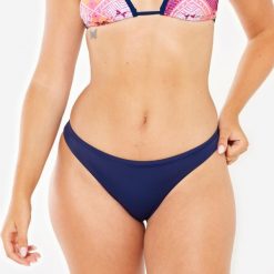 Dół kostiumu kąpielowego surfingowego damski Olaian Lulu teksturowany. Niebieskie bikini damskie Decathlon, bez wzorów. W wyprzedaży za 19.99 zł.