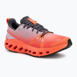 Buty do biegania damskie On Cloudsurfer Trail Waterproof. Czerwone obuwie sportowe damskie On, bez wzorów, z materiału, do biegania. Za 619.99 zł.