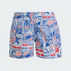 SZORTY ADIDAS MARVEL SPIDER-MAN SWIM SHORTS. Czerwone spodenki dla dziewczynek Adidas, bez wzorów, z materiału, klasyczne, z standardowym stanem. Za 149.00 zł.