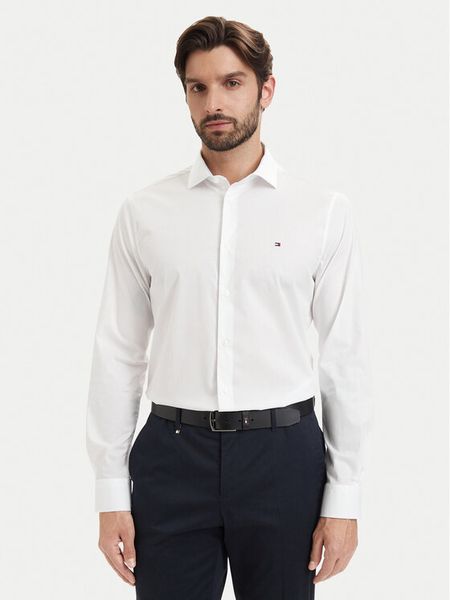 Tommy Hilfiger Koszula Cl Solid MW0MW43749 Biały Regular Fit. Białe koszule męskie Tommy Hilfiger, m, bez wzorów, z bawełny, bez kołnierzyka, bez ramiączek. Za 329.99 zł.