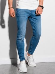 Ombre Spodnie męskie jeansowe P937 - jasnoniebieskie L. Niebieskie spodnie materiałowe męskie Ombre, l, bez wzorów, z jeansu. Za 159.99 zł.