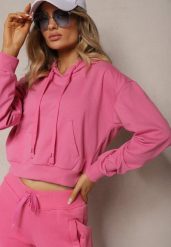 Fuksjowa Bluza z Kapturem i Bawełną Ozdobiona Ściągaczami Evianae. Czerwone bluzy damskie Renee, l, bez wzorów, z bawełny, z kapturem. Za 44.99 zł.