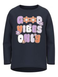 NAME IT Bluzka 13218914 Granatowy Regular Fit. Niebieskie bluzki dla dziewczynek Name it, bez wzorów, z bawełny, bez ramiączek. Za 59.99 zł.
