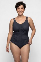 Damski Kostium kąpielowy kaktusy miękkie miseczki ozdobne kółka. Czarne kostiumy jednoczęściowe damskie Ulla Popken, plus size, bez wzorów, z elastanu, plus size, do pływania. Za 191.99 zł.