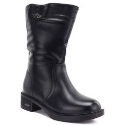 Botki damskie ocieplane na klocku czarne Vinceza 85222. Czarne botki damskie VINCEZA, ze skóry ekologicznej, eleganckie, bez obcasa, bez zapięcia. Za 159.99 zł.