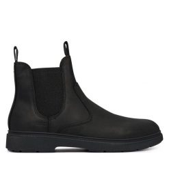 Sztyblety BOSS. Czarne botki męskie Boss, bez wzorów, bez zapięcia. Za 799.99 zł.
