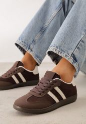 Ciemnobrązowe Sneakersy z Ekozamszu na Płaskiej Podeszwie Pemeriana. Brązowe obuwie sportowe damskie Renee, bez wzorów, z materiału, trekkingowe. Za 89.99 zł.