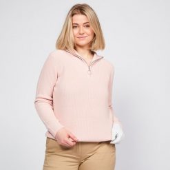 Sweter do golfa damski Inesis MW500. Niebieskie obuwie sportowe damskie INESIS, xl, bez wzorów, z bawełny, eleganckie, bez kołnierzyka, bez ramiączek, bez kaptura. Za 169.99 zł.