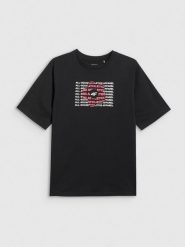 4F T-shirt loose z nadrukiem dziewczęcy - czarny 122 (6-7 lat). Czarne t-shirty i topy dla dziewczynek 4f, bez wzorów, z bawełny, bez ramiączek. Za 49.99 zł.