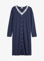 Długa koszula nocna z plisą guzikową. Niebieskie koszule nocne damskie bonprix, bez wzorów, z koronki, długie. Za 64.99 zł.