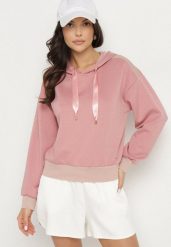 Różowa Bluza z Kapturem Metaliczną Nitką i Ściągaczami Ulinisa. Czerwone bluzy damskie Born2be, l, bez wzorów, z jeansu, z kapturem. Za 79.99 zł.