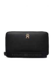Tommy Hilfiger Torebka Th Logotape Compact Zip Around AW0AW18699 Czarny. Czarne portfele damskie Tommy Hilfiger, bez wzorów, ze skóry. Za 269.99 zł.