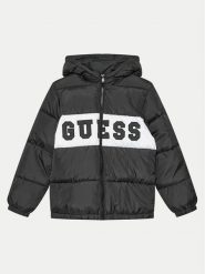 Guess Kurtka puchowa L4YL16 WGB60 Czarny Regular Fit. Czarne kurtki i płaszcze dla chłopców Guess, z aplikacjami, z puchu, bez kaptura. Za 289.99 zł.