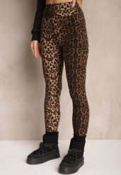 Brązowe Legginsy z Wiskozy w Panterkę Sartona. Brązowe legginsy damskie Renee, m, z aplikacjami, z jeansu. Za 34.99 zł.